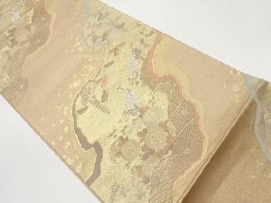 鶴に波・花々・松模様織出し袋帯